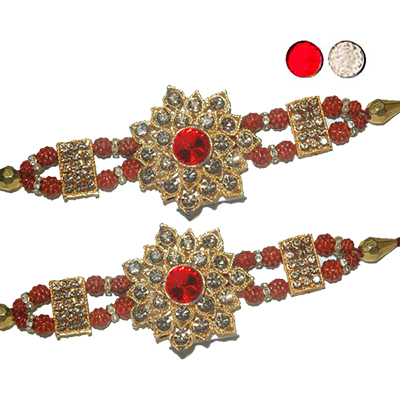 "Stone Studded Rakhi - SR-9300 A -code014- (2 RAKHIS) - Click here to View more details about this Product